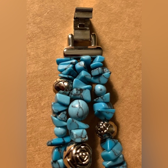 #J921 - VTG Suzanne Somers Turquoise, Aqua Crystals & Silver-tone Ladies Watch - Picture 4 of 13